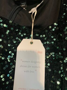 Ivy City Co Black Sequin Dress with Green Accents